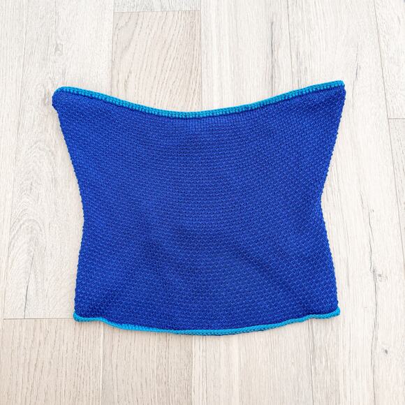 Louna Strapless Lace Up Crochet Knit Cropped Top Blue Size Large - Picture 4 of 7